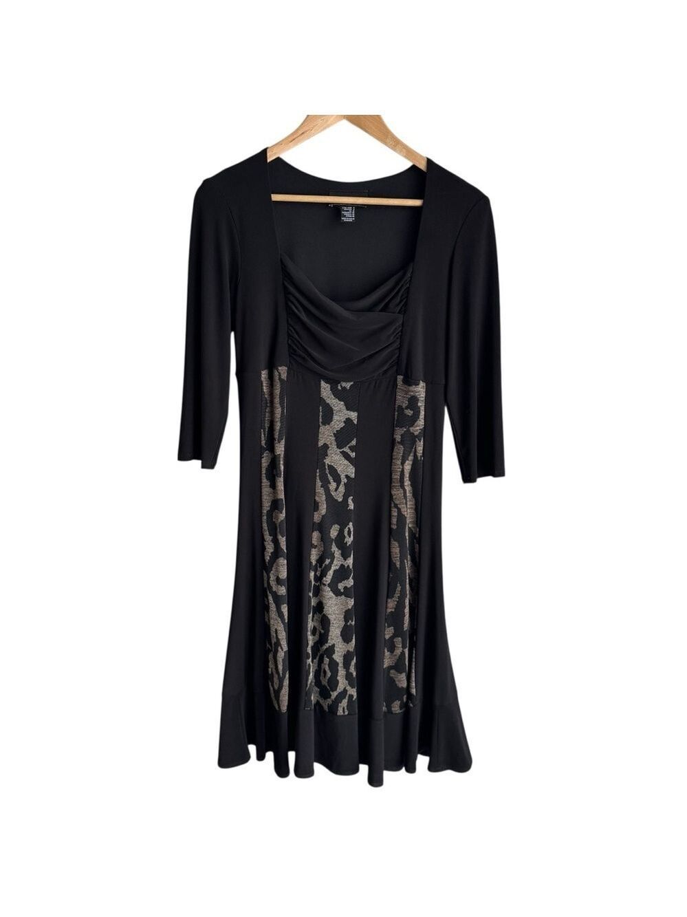 Frank Lyman Half Sleeve Cocktail Dress Sz 8 Black Leopard Print Stretch Midi